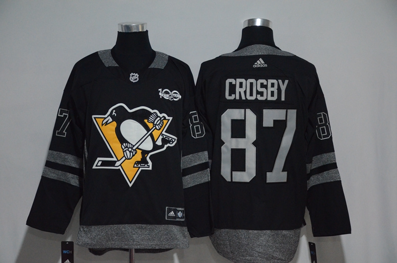 NHL Pittsburgh Penguins #87 Crosby Black 1917-2017 100th Anniversary Stitched Jersey->san jose sharks->NHL Jersey